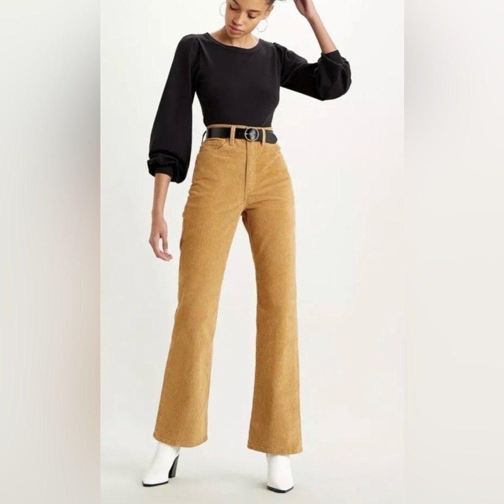 Levi's Ribcage Boot High Rise Tan Corduroy Pants Size 30 - Picture 1 of 16